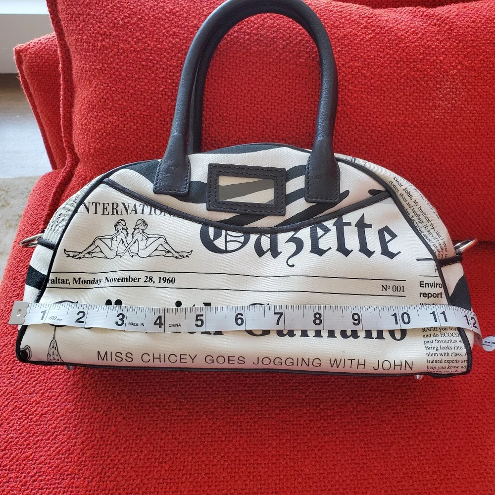 John Galliano Black and White Newspaper-Print Satchel